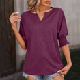 thumbnail image 2 of Timegard Womens Tops V Neck Puff 1/2 Sleeve Comfy Tee Shirts Summer Casual Loose Tops Solid Color, 2 of 6