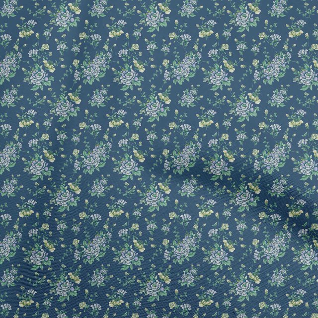 oneOone Polyester Spandex Blue Fabric Floral Craft Projects Decor Fabric Printed By The Yard 56 Inch Wide