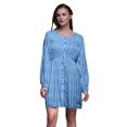 thumbnail image 1 of Bimba Robe Midi Décontractée à Manches Longues Imprimée Teinture sur Nœuds Bleu Dégradé pour Femmes - Petite, 1 of 7