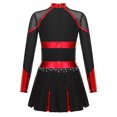 thumbnail image 2 of Lejafay Robe de Danse de Cheerleading Ballet pour Filles Uniforme Scolaire Robe Plissée à Manches Longues Tenues d'Halloween Noir&Rouge 10, 2 of 5
