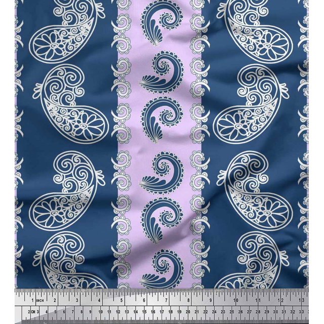 Soimoi Purple Rayon Fabric Stripe & Paisley Decor Fabric Printed Yard 42 Inch Wide