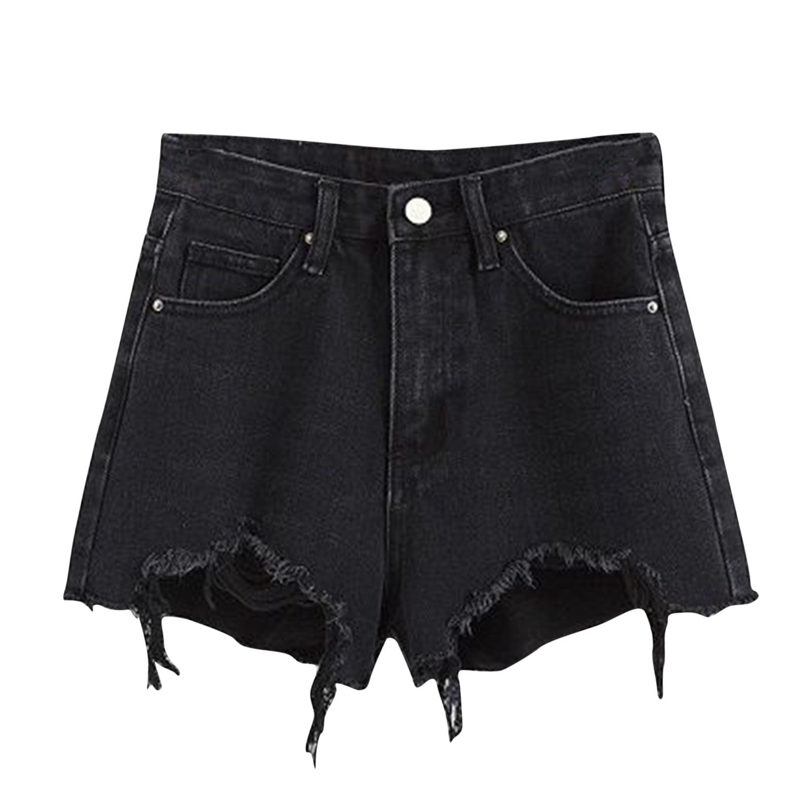 AherBiu Plus Size Jean Shorts for Women Frayed High Waisted Ripped Jeans Tassels A-Line Denim Shorts