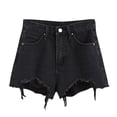 thumbnail image 1 of AherBiu Plus Size Jean Shorts for Women Frayed High Waisted Ripped Jeans Tassels A-Line Denim Shorts, 1 of 6