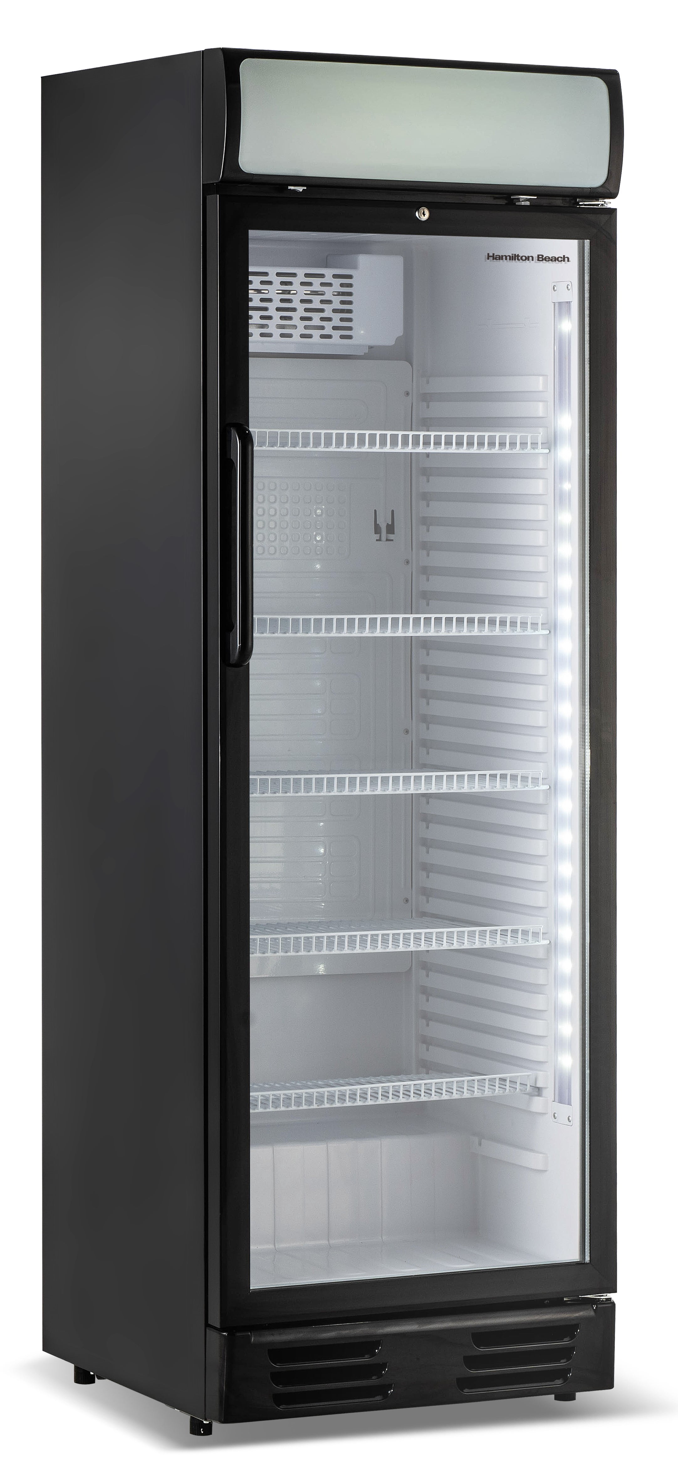Hamilton Beach 12.5 Cu. ft. Commercial Beverage Refrigerator, 355L Glass Door Display Fridge with Lock, Black
