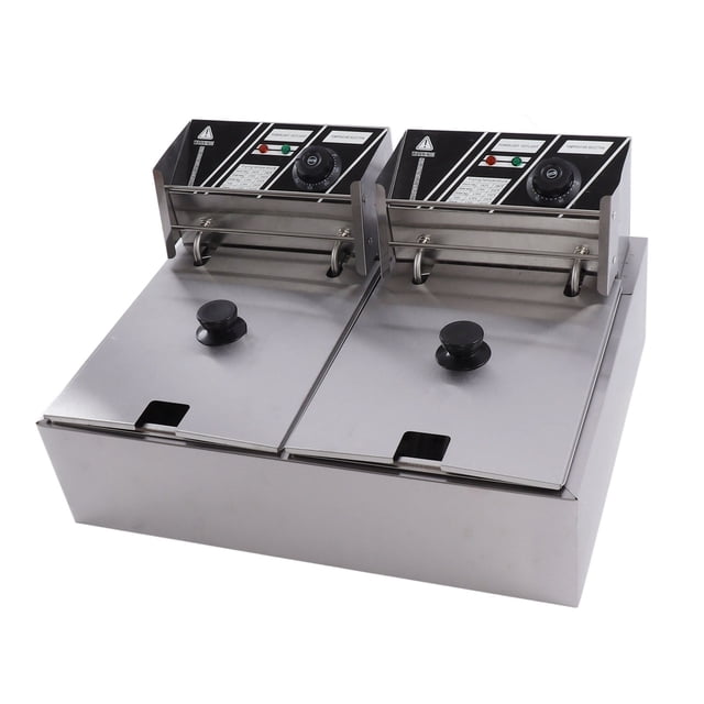 Commercial Deep Fryer, 6L Electric Deep Fryer, Adjustable Temperature Stainless Steel Dual Tank Electric Fryer with Basket, Electric Countertop Fryer for Restaurant and Home