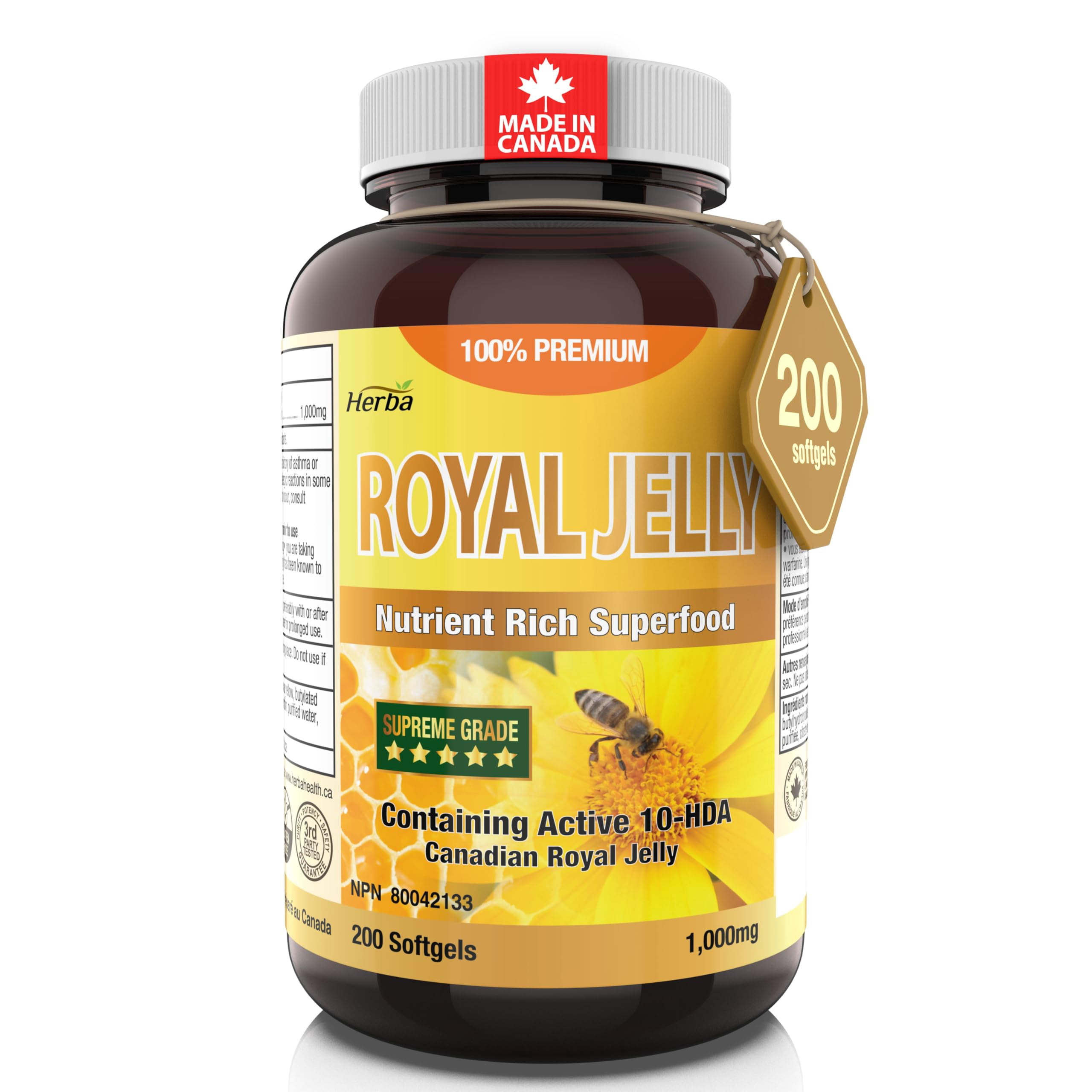 Herba Royal Jelly Capsules 1000mg - 200 Softgels | Made in Canada