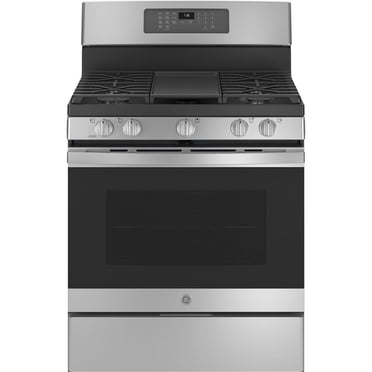 GE Cuisinière à Convection au Gaz de 30 Pouces Sans Préchauffage, Friture à Air, Acier Inoxydable - JCGB735SPSS