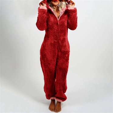 zanvin ladies jumpsuits, Women Long Sleeve Hooded Jumpsuit Pajamas Casual Winter Warm Rompe Sleepwear ,graduation gift for women girl teen,Red