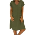 thumbnail image 1 of Robe d'Été pour Femmes Aguichant Mode Femmes Ample à Col en V Été Uni à Manches Courtes Robe en Coton et Lin Robe d'Été Ample pour Femmes Robe d'Été pour Femmes avec Manches, 1 of 5