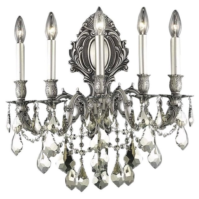 Elegant Lighting Monarch Traditional Pewter 5 Light E12 Royal Crystal Wall Sconce