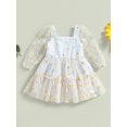 thumbnail image 2 of Fortune Robe Trapèze Princesse pour Bébé Fille Manches Longues en Maille Tulle Robe à Imprimé Marguerites, 2 of 9