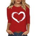 thumbnail image 1 of Plebaso Hauts Cœur pour Femmes Manches 3/4 Col Rond T-Shirts Graphiques Mignons Imprimés Blouses Décontractées pour Femmes, 1 of 5