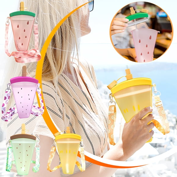 Iumwxz Tasses à Café Tasses à Café Mignonne Tasse d'Eau en Forme de Popsicle Tasse d'Eau aux Fruits Tasse d'Eau Portable en Plastique avec Lanière Tasses en Verre Rose Offres en Plastique sur Sports et Loisirs