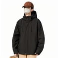 thumbnail image 2 of Pisexur Veste Coupe-Vent Homme Agencement de Couleurs Résistance à l'Eau Cordon Poches à Capuche Veste d'Extérieur Manteau Veste de Randonnée Homme Imperméable Manteau pour Homme, 2 of 4