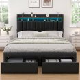 thumbnail image 1 of SIBEDS LED Bed Frame with Drawer Pockets and PU Upholstered Black Wingback Headboard,Queen, 1 of 8