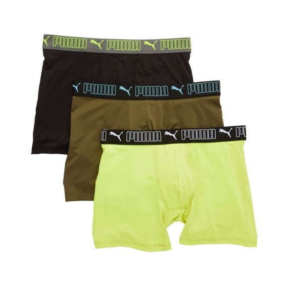 Men's Puma 15945 Training Fit Boxer Brief - 3 Pack (Olive/Black/Alert L)