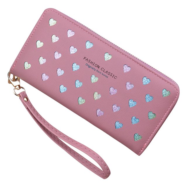 Portefeuille Femme Grande Capacité Cœur Tout-Aller Mode Porte-Cartes Pochette