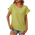 thumbnail image 2 of AherBiu T-Shirts pour Femmes Tendance Col Rond Manches Courtes T-Shirts Décontractés d'Été Plissés T-Shirt Uni Hauts, 2 of 7
