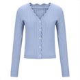 thumbnail image 3 of Lightweight Knit Cardigans Sweater Womens Long Sleeve Fall Button Down Ribbed Sweaters Casual Loose Fashion Tops Light Blue, M, 3 of 6