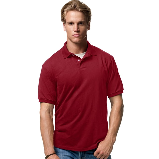 Hanes Cotton-Blend Men`s Jersey Polo, L, Cardinal