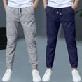 thumbnail image 2 of Hurxie Deals 2Pc Boys Cargo Pants Cotton Linen Drawstring Sweatpants Dark Blue,5 Year, 2 of 8