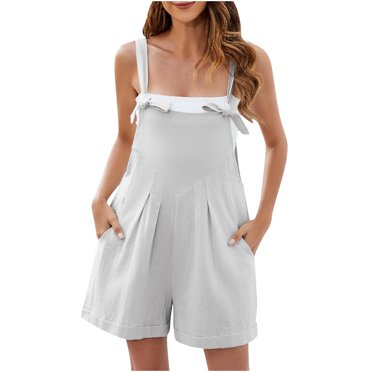 biudgviw Women's Summer Casual Rompers Adjustable Strap Pleated Sleeveless Jumpsuits Loose Short Overalls with Pockets