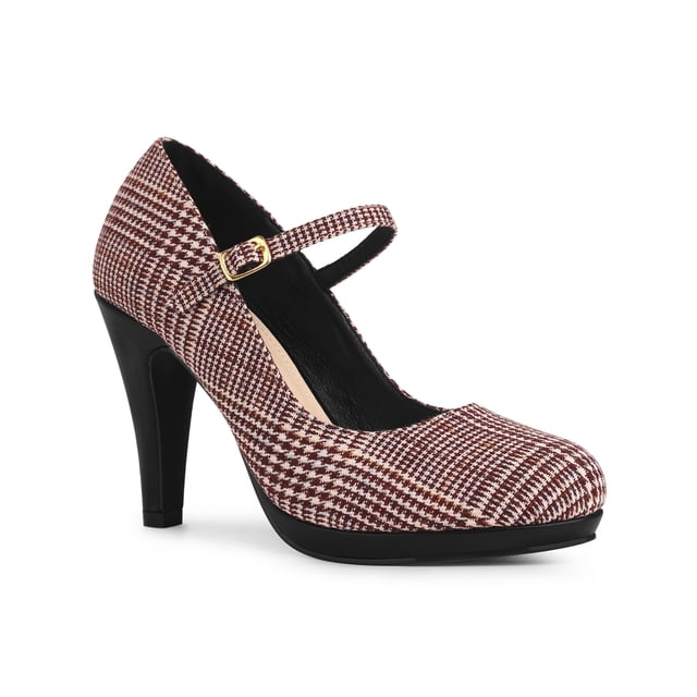 BLISSFUL STEP Women's Pump Houndstooth Platform Stiletto Heels Pumps Burgundy 6