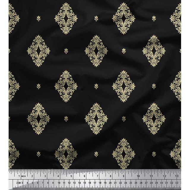 Soimoi Poly Georgette Fabric Filigree Damask Print Fabric by Yard 52 Inch Wide