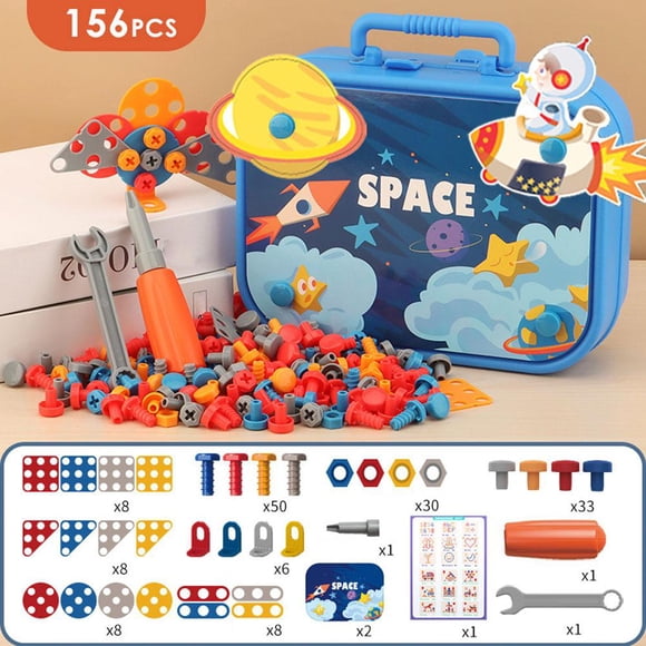 Kids' Educational Toy Toolbox for Construction Puzzle with Electric Drill, Stimulating Imagination and Improving Hand-Eye Coordination