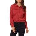 thumbnail image 1 of INSPIRE CHIC Women's Faux Suede Jacket Point Collar Button Down Cropped Sanded Moto Biker Coat XS Red, 1 of 6