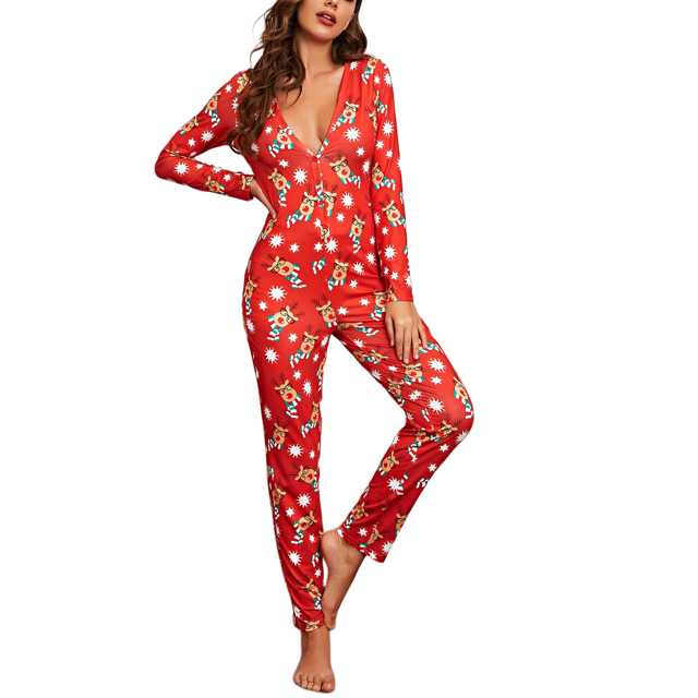 Faithtur Pyjama Femme Combinaison de Noël Imprimé Dessin Animé une-Pièce