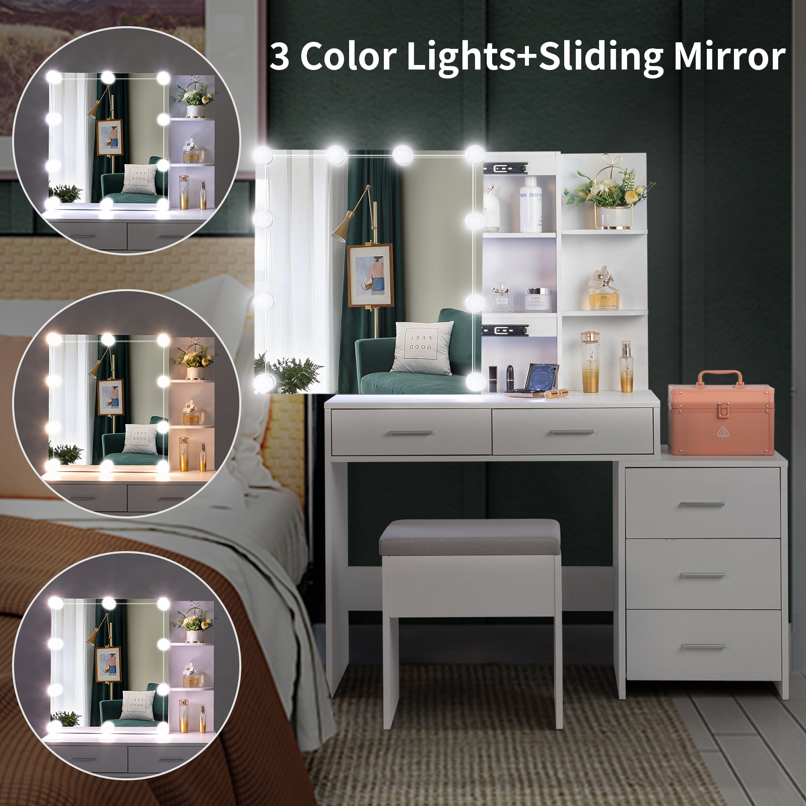 Ktaxon Lighted Makeup Vanity Table Set, Dressing Table with
