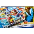 thumbnail image 1 of Hot Wheels Track Set and 1:64 Scale Toy Car, City Shark Escape, Multi-Level Playset, 1 of 6