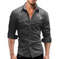 thumbnail image 1 of SUNSIOM  Men's Spring Autumn Casual Shirts Solid Color Long Sleeve Lapel Denim Tops Button Shirts, 1 of 6