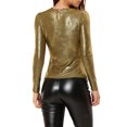 thumbnail image 3 of INSPIRE CHIC Haut Brillant pour Femme Manches Longues Col Rond Coupe Régulière Blouse de Soirée Scintillante m Noir Or, 3 of 8