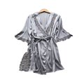 thumbnail image 1 of Femmes 3Pcs Soie Satin Lingerie Ensemble Robe et Robe et G-String Nuisette Ensembles Pyjama Vêtements de Nuit, 1 of 6