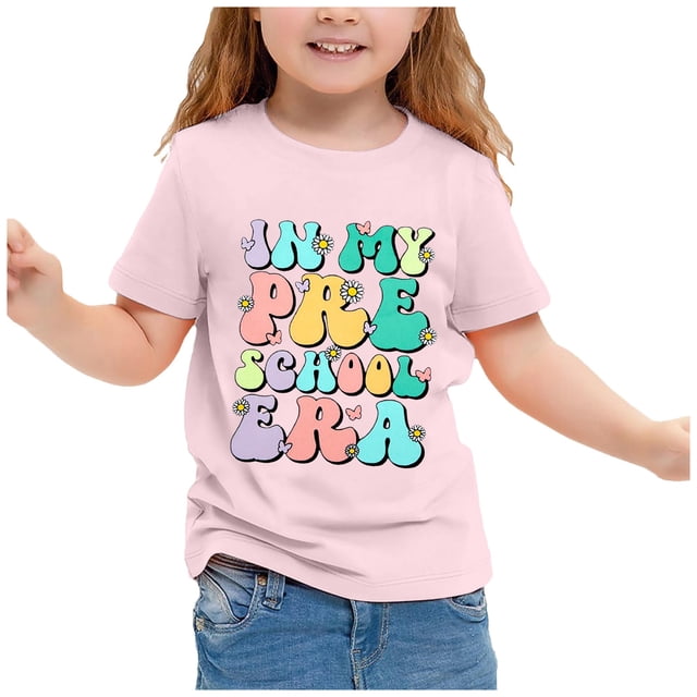 TZEWGL Cartoon Pencil Letter Print Short Sleeve Crewneck Basic Tees For Newborn Top For Girls Boys size 8-9T