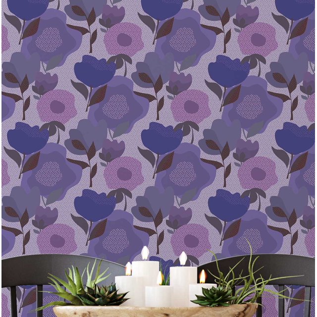 S4Sassy Removable Nature-Inspired Waterproof Wall Wrap, Textured Finish Wallcover, Modern Bold Roses Contact Paper For Walls, Cabinets, Dresser, Self Adhesive Vinyl Wallpaper Roll - Purple (25"X 60")