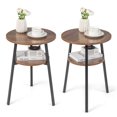 thumbnail image 1 of Costway 2PCS 2-Tier Bedside End Table Round Nightstand for Bedroom Living Room Walnut, 1 of 8