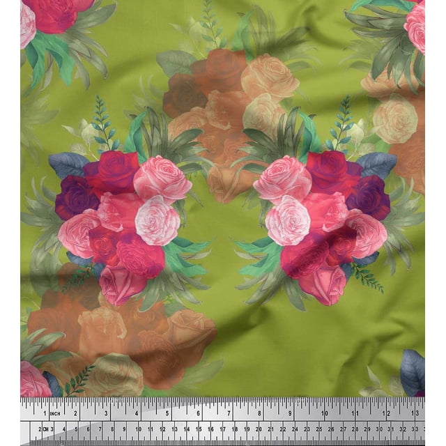 Soimoi Blue Heavy Canvas Fabric Floral Art Geometric Printed Fabric 1 Yard 58 Inch Wide