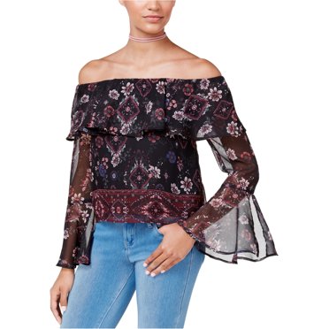 BCX Blouse Paysanne à Épaules Dénudées pour Femmes, Noir, Juniors, Moyen