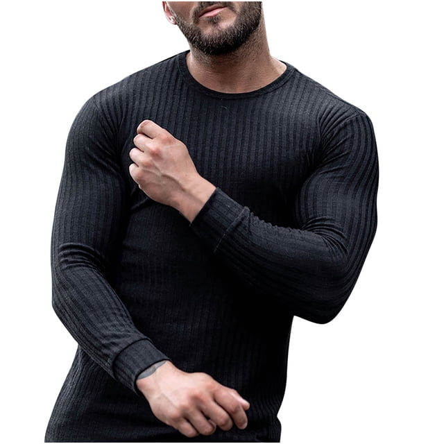 IROINNID Hommes Col Rond à Manches Longues Pull Mi-Longueur Unie Chaud Pull Automne et Chemises de Sports d'Hiver Porter S
