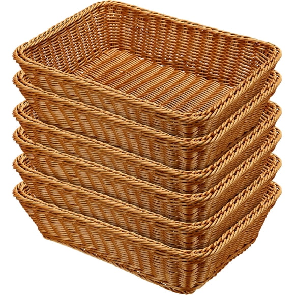 Eccliy 6 Pack Wicker Bread Baskets 15.8 Inch Woven Serving Basket for Gifts, Poly Wicker Storage Rectangle Rattan Display Trays f
