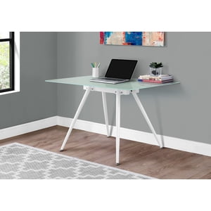 Monarch Specialties I 1032 Bureau d'ordinateur, Bureau à la maison, Ordinateur portable, 48"l, Travail, Métal, Verre trempé, Blanc, Contemporain, Moderne