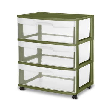 Sterilite Wide 3 Drawer Cart, Green