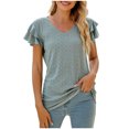 thumbnail image 1 of RKSTN Womens Tops Fashion Mesh Breathable Short Sleeve V-Neck Blouse Tops Comfortable Temperament Solid Color Tops, 1 of 4