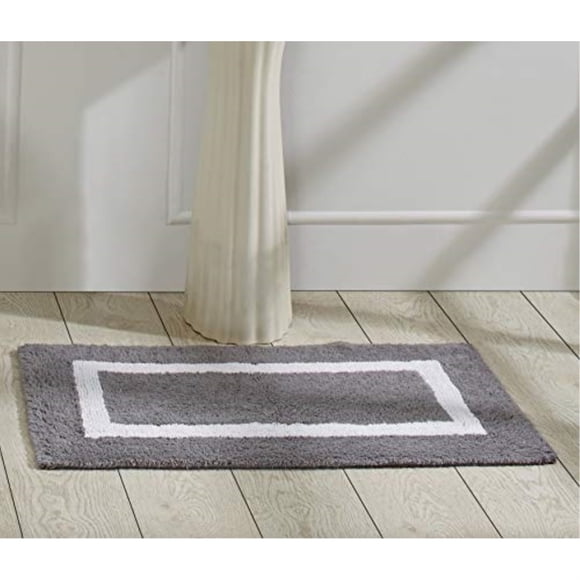 Better Trends Hotel Collection is Super Absorbent Reversible Double Sided Thick Bath Mat Rug Machine Washable 100% Cotton in Race Track Pattern, 21" x 34" Rectangle, Gray & White