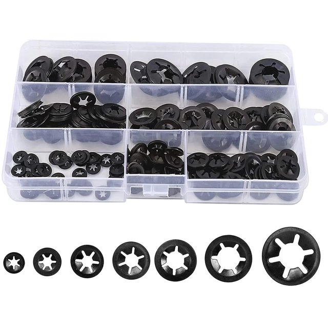 M3-m12 Washer 280pcs Inner Tooth Star Lock Washers Assortment Kit Push Lock Washer Speed Clip Fastener Kit
