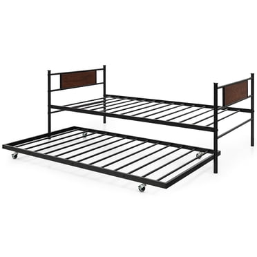 Costway Lit-Banquette 2-en-1 Simple avec Lit Gigogne Ensemble Plateforme en Acier Canapé-Lit Noir