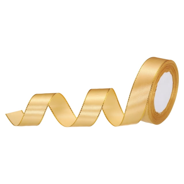 Unique Bargains 1 Inch 25 Yard Wide Satin Ribbon with Gold Edges Grosgrain Fabric Ribbon for Gift Wrapping, Champagne Gold